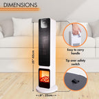 Ceramic Electric Tower Fan Heater with Fireplace Display