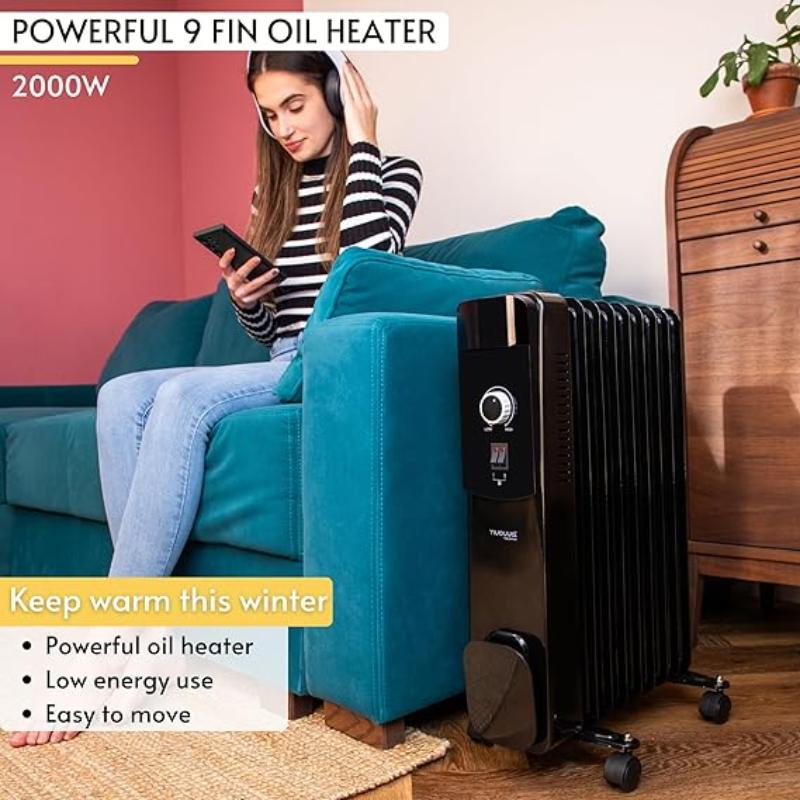 Energy Efficient Electric Heater with 3 Heat Settings - 9 Fin, 2500W