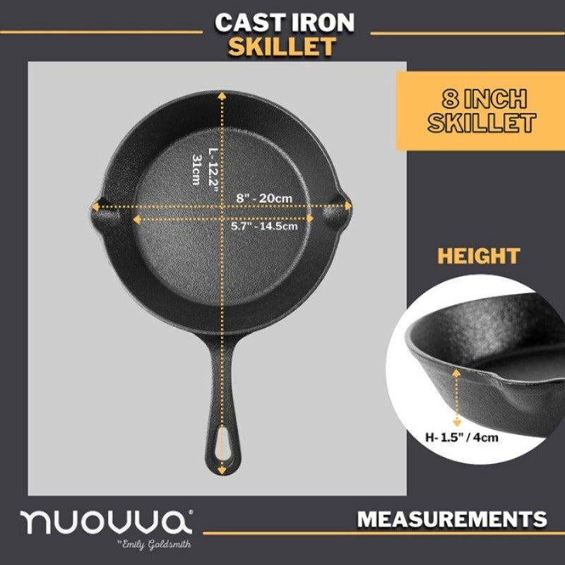 Pre-Seasoned Cast Iron Skillet - 8, 10, 12 inch (Multiple Sizes Available)