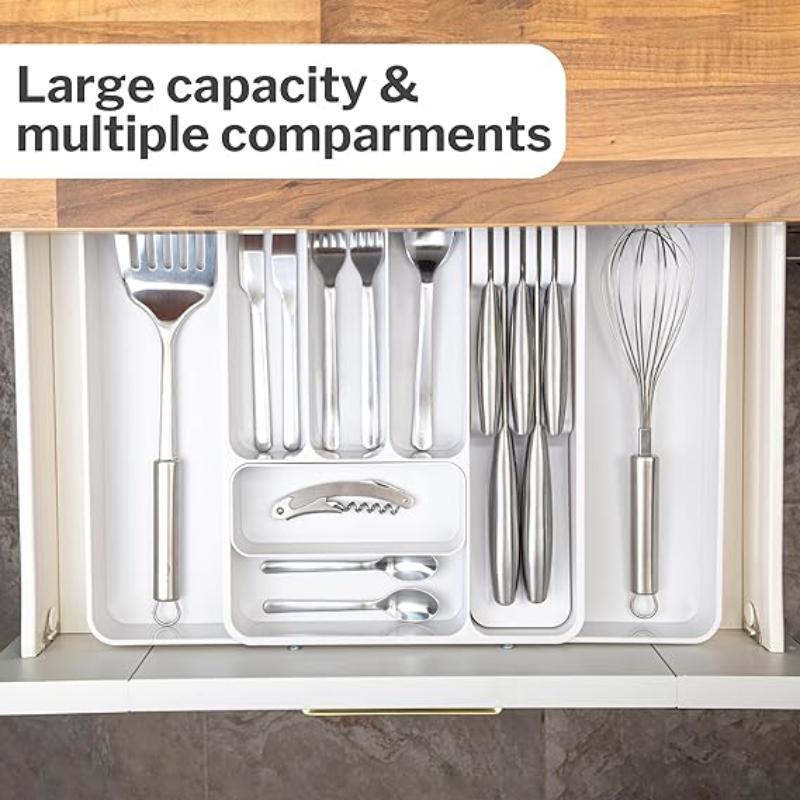White Expandable Cutlery Drawer Organiser Divider, by Nuovva