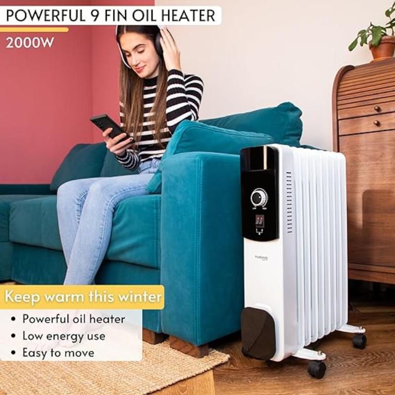 Energy Efficient Electric Heater with 3 Heat Settings - 9 Fin, 2500W