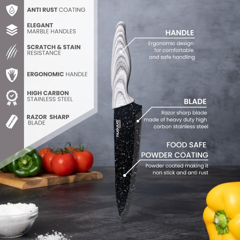 Granite Non-Stick Kitchen Knife Set 5pcs - Multiple Colours, by Nuovva