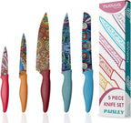 Paisley Pattern Granite Non-Stick Kitchen Knife Set 5pcs, by Nuovva