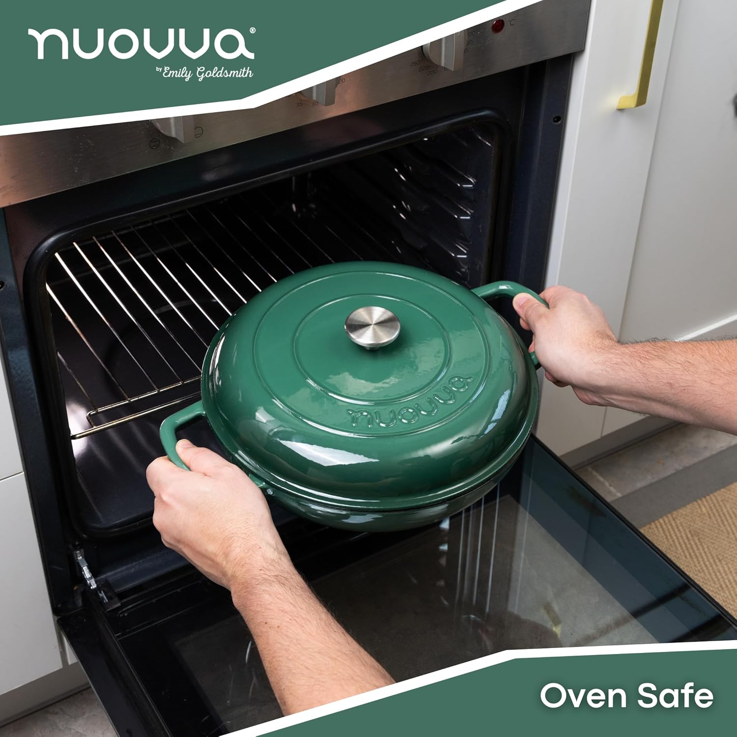 Dark Green Shallow Cast Iron Dutch Oven Casserole Pot - 3.9L - 30cm by Nuovva