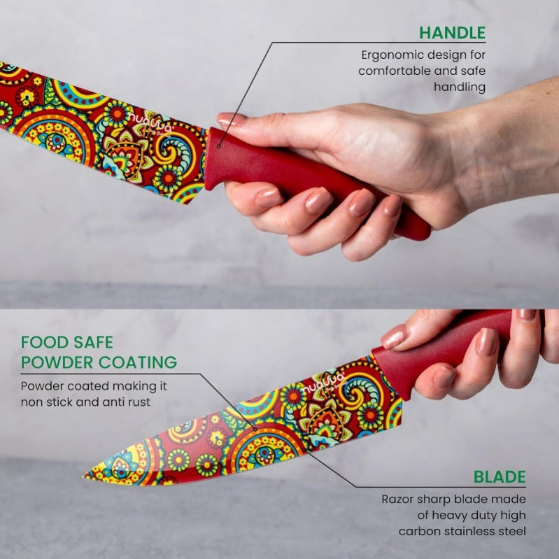 Paisley Pattern Granite Non-Stick Kitchen Knife Set 5pcs, by Nuovva