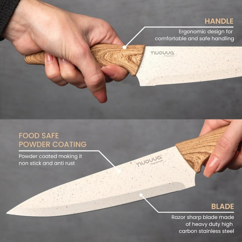 Cream Granite Non-Stick Kitchen Knife Set 5pcs, by Nuovva