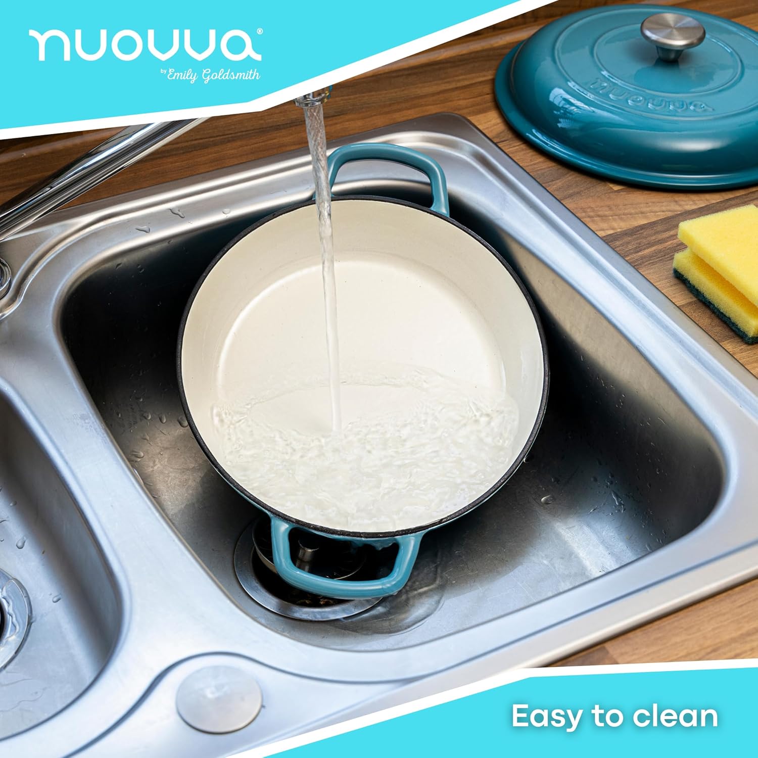 Shallow Cast Iron Dutch Oven Casserole Pot - 2.2L - 26cm, (Multiple Colours) by Nuovva