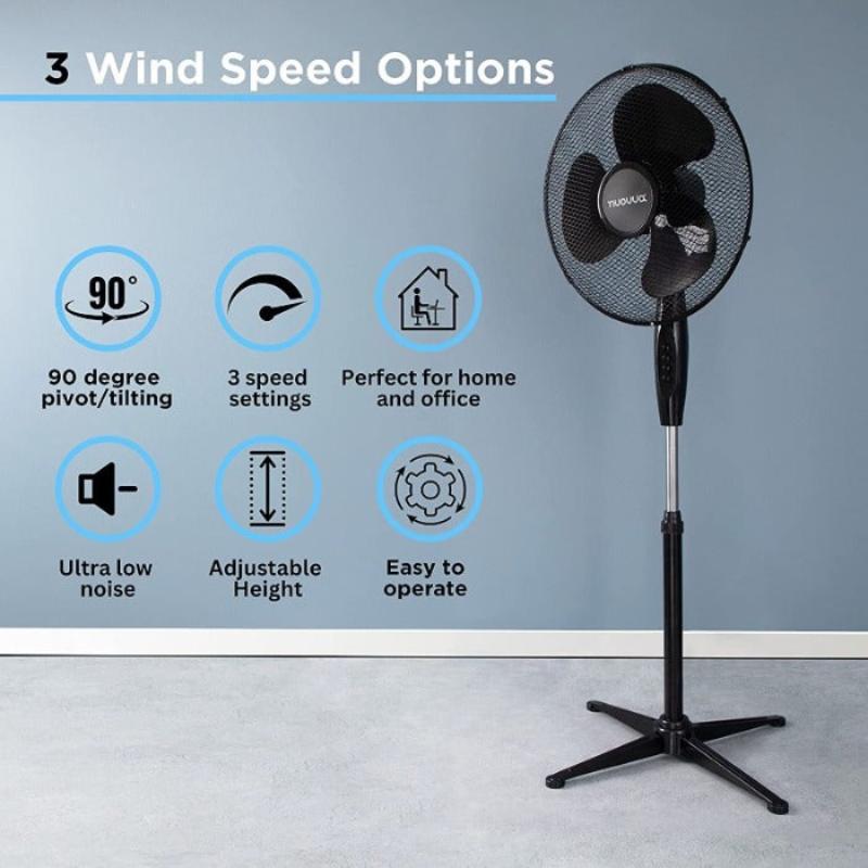 Oscillating 3-Speed Pedestal Fan (16inch) Black/White