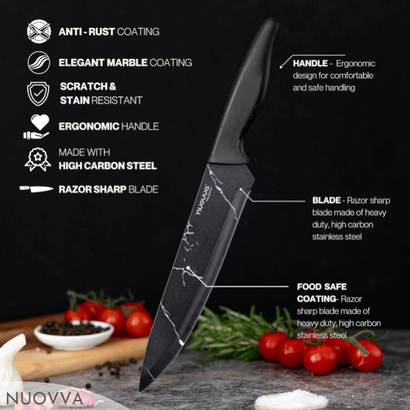 Black Marble-Effect Granite Non-Stick Kitchen Knife Set 5pcs, by Nuovva