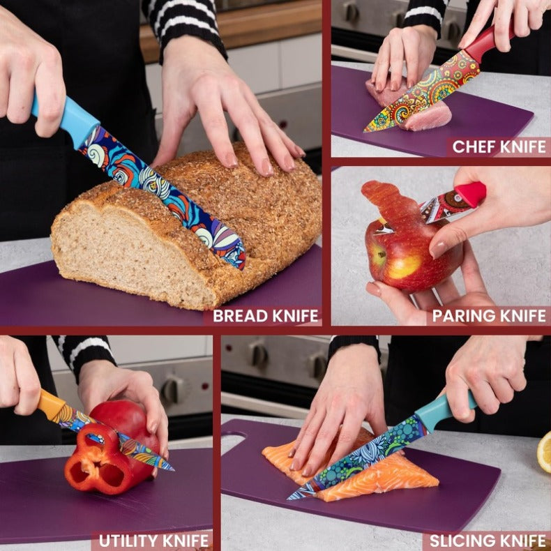 Granite Non-Stick Kitchen Knife Set 5pcs - Multiple Colours, by Nuovva