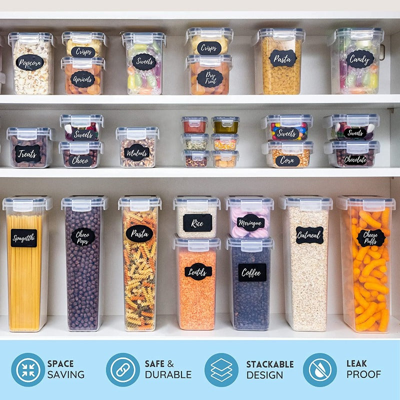 Airtight Kitchen Food Storage Containers, Multiple Sizes - Set of 14, by Nuovva