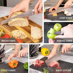 Calcutta Marble Design Kitchen Knife Set with Rotating Block - 7-Piece Set, by Nuovva