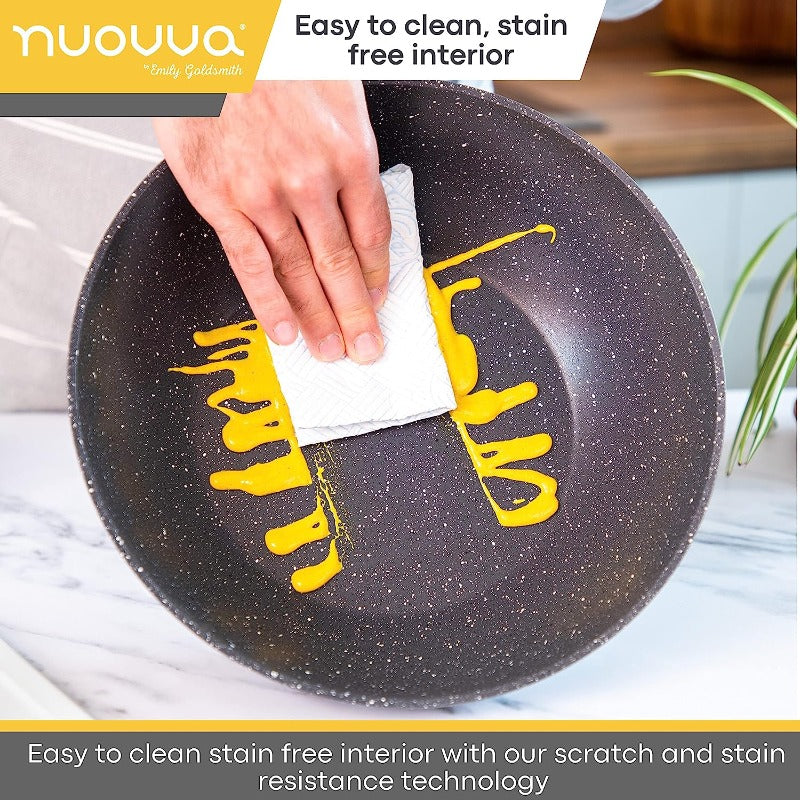 Induction Non-Stick Wok Pan – Deep Stir Fry Pan With Lid - 28cm, by Nuovva