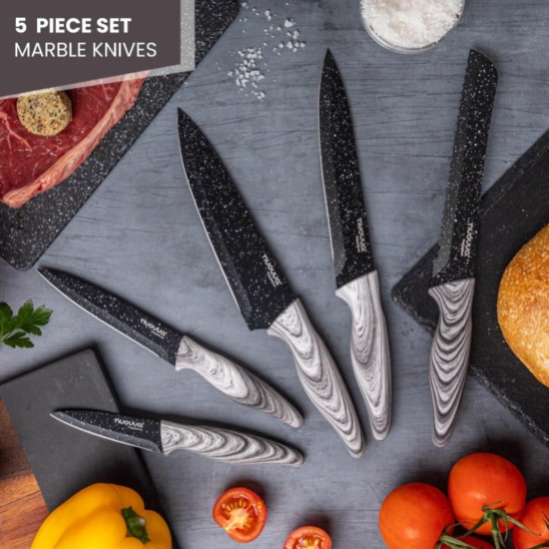 Granite Non-Stick Kitchen Knife Set 5pcs - Multiple Colours, by Nuovva
