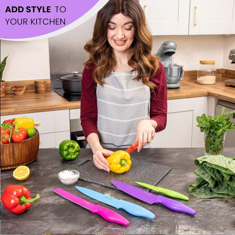 Granite Non-Stick Kitchen Knife Set 5pcs - Multiple Colours, by Nuovva