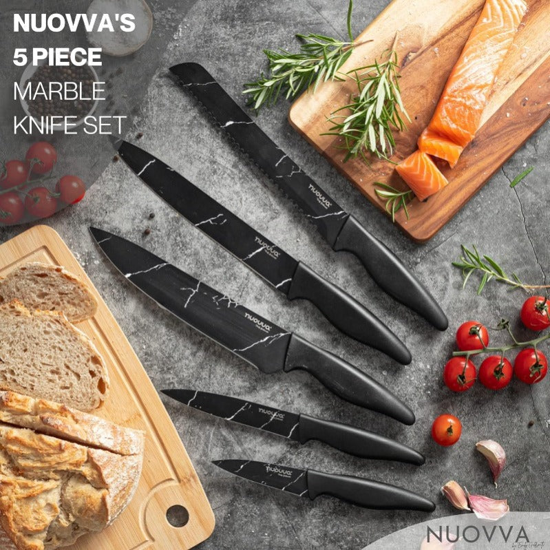 Black Granite Non-Stick Kitchen Knife Set 5pcs, by Nuovva
