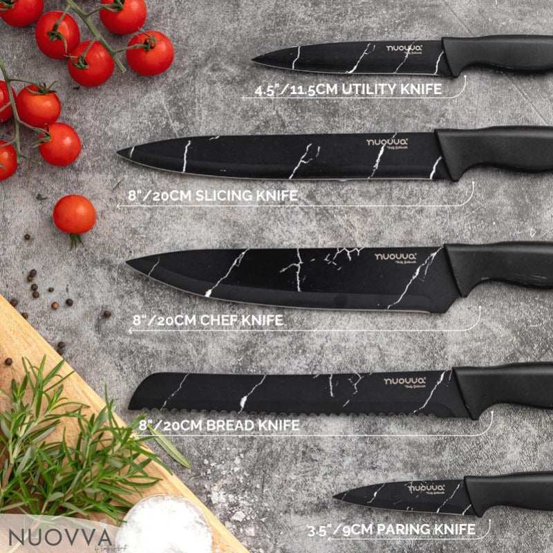 Granite Non-Stick Kitchen Knife Set 5pcs - Multiple Colours, by Nuovva