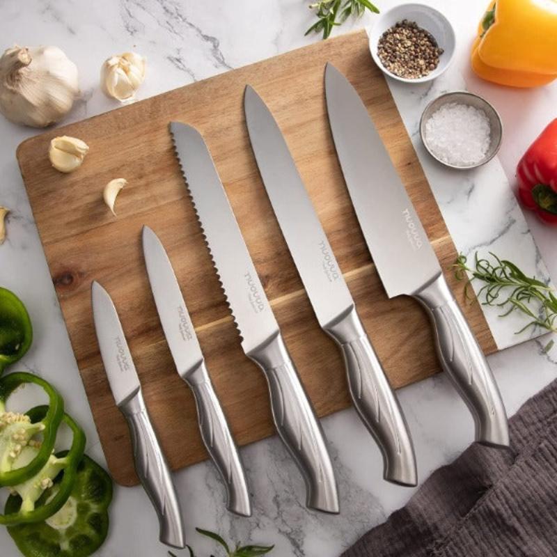 Stainless Steel Knife Set with Hardwood Block (Multiple Quantities: 5pcs, 14pcs), by Nuovva