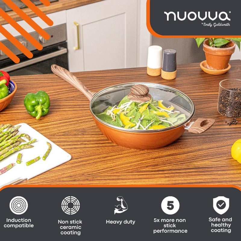 Induction Non-Stick Sauté Pan With Lid – 28cm (Multiple Colours) by Nuovva