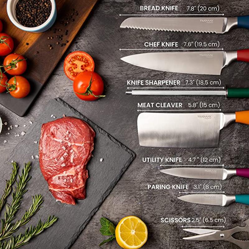 Kitchen Knife Set with Rotating Block 7-Piece Set (Multiple Colours) by Nuovva