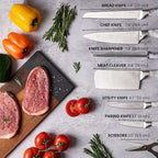 Calcutta Marble Design Kitchen Knife Set with Rotating Block - 7-Piece Set, by Nuovva