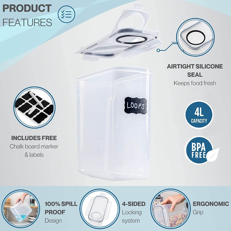 Cereal Storage Containers For Pantries Airtight BPA-Free 4L - 4pcs, by Nuovva