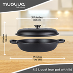 Black Shallow Cast Iron Casserole Dish with Lid - 32cm - 3.5L, by Nuovva