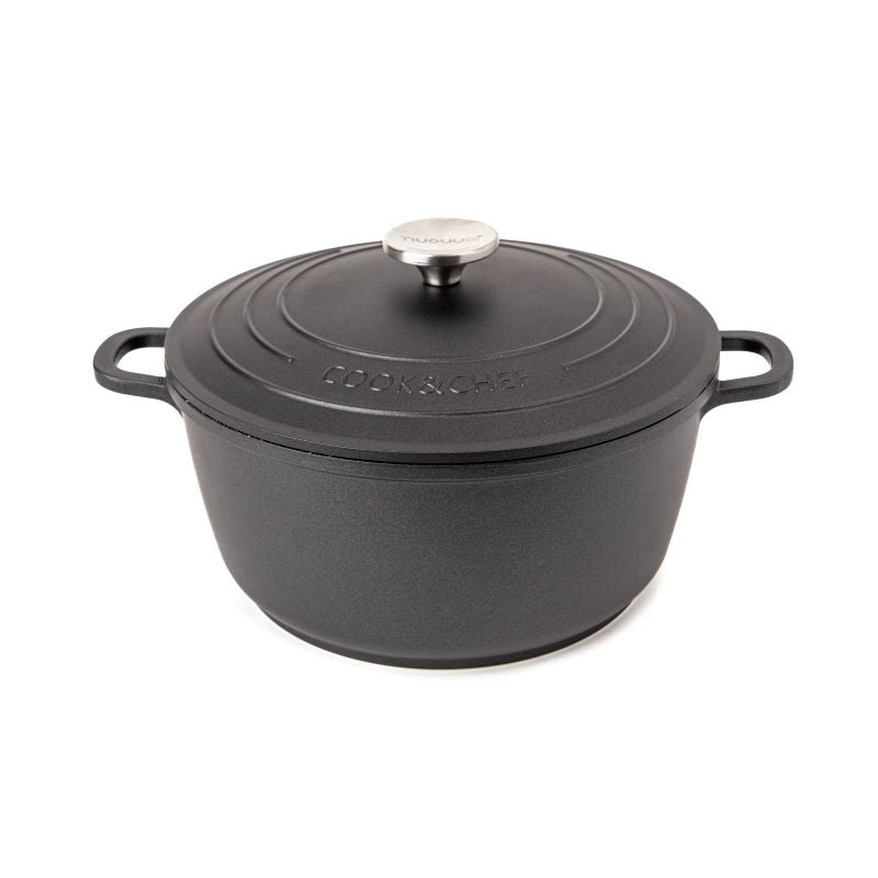 Black Aluminium Casserole Pot with Lid - 4L - 24cm, by Nuovva