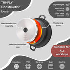 Black Aluminium Casserole Pot with Lid - 4L - 24cm, by Nuovva