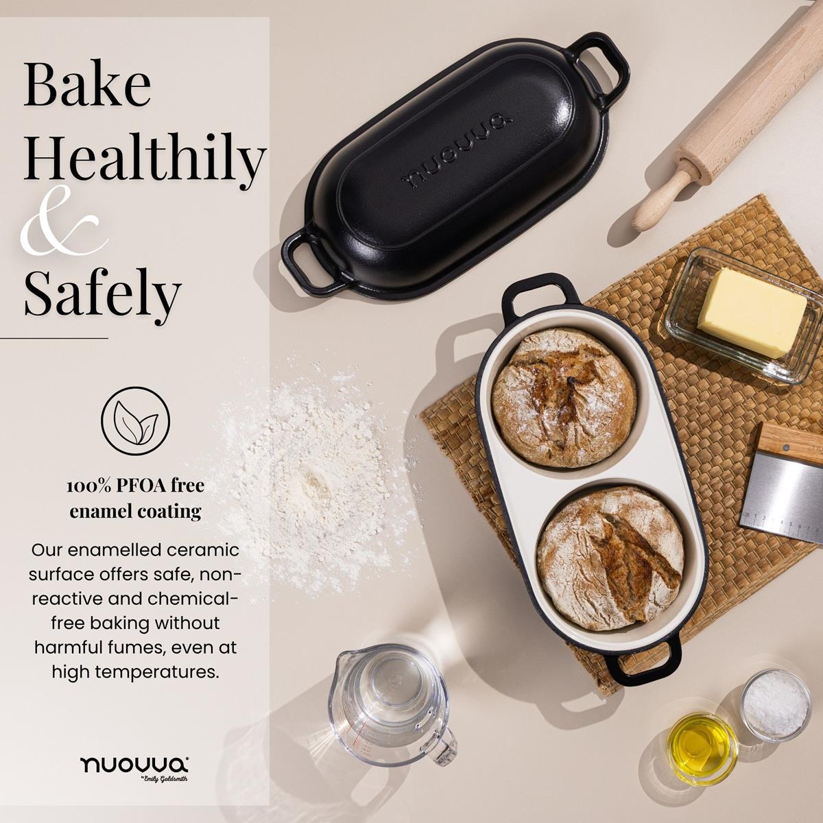 Black Enamelled Cast Iron Dutch Oven, Double Loaf Bread Pan, 16cm, By Nuovva