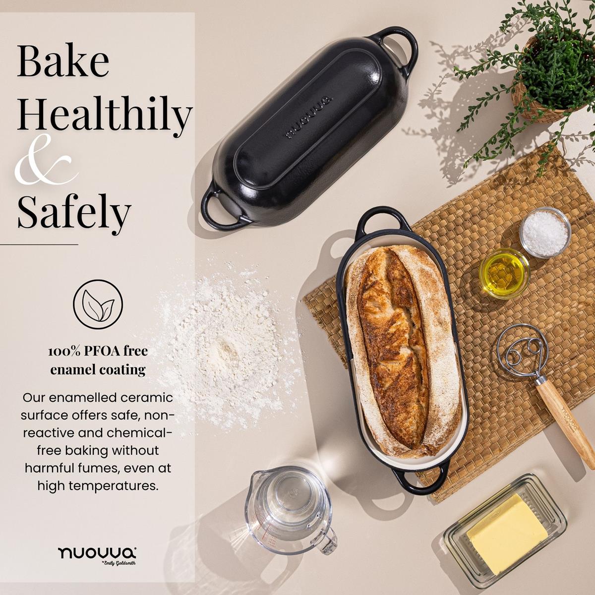 Enamelled Cast Iron Bread Loaf Pot – Non-Stick Dutch Oven, 32cm x 14cm (Multiple Colours),by Nuovva