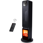 Ceramic Electric Tower Fan Heater with Fireplace Display