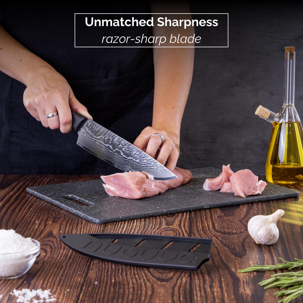 Damascus Chef’s Knife – 67-Layer Steel, Rosewood Handle – 8 inch by Nuovva