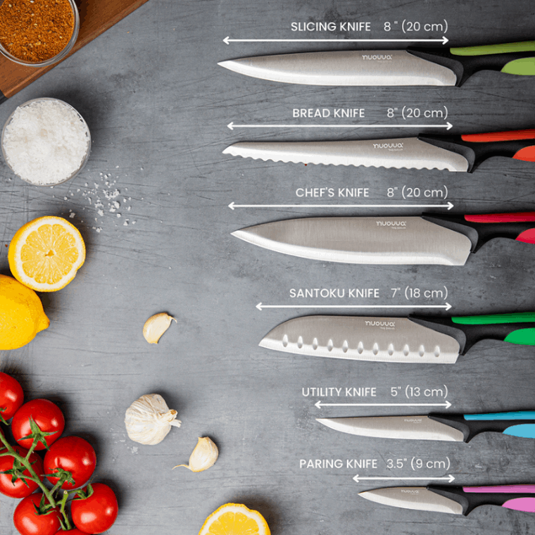 Professional Kitchen Knife Set with Acrylic Block - 17 Pieces (Multiple Colours), by Nuovva