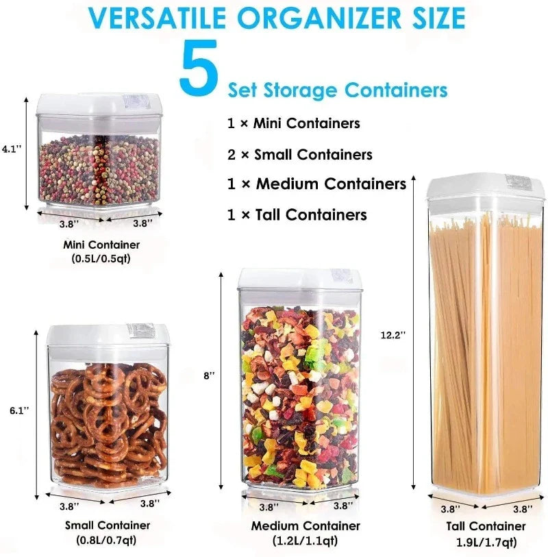 5-Piece Food Storage Containers (Black/White Lid), by Nuovva