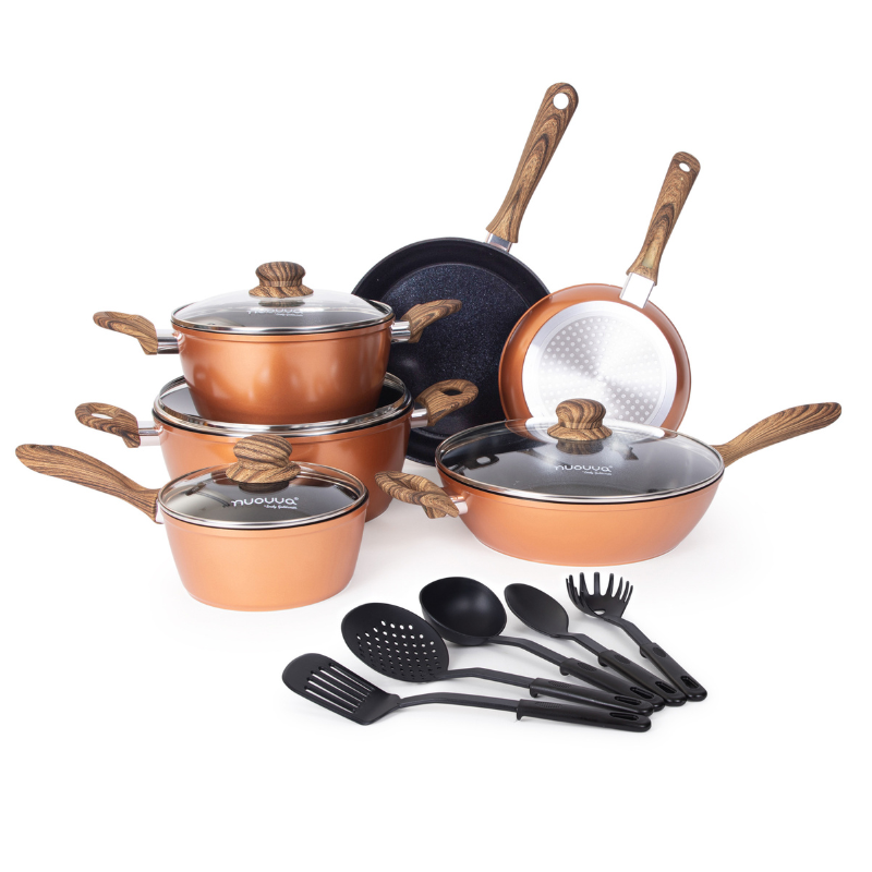 Copper Kitchen Cookware Set of 35, 15, 8, 5pcs with Lids (Multiple Set Sizes)
