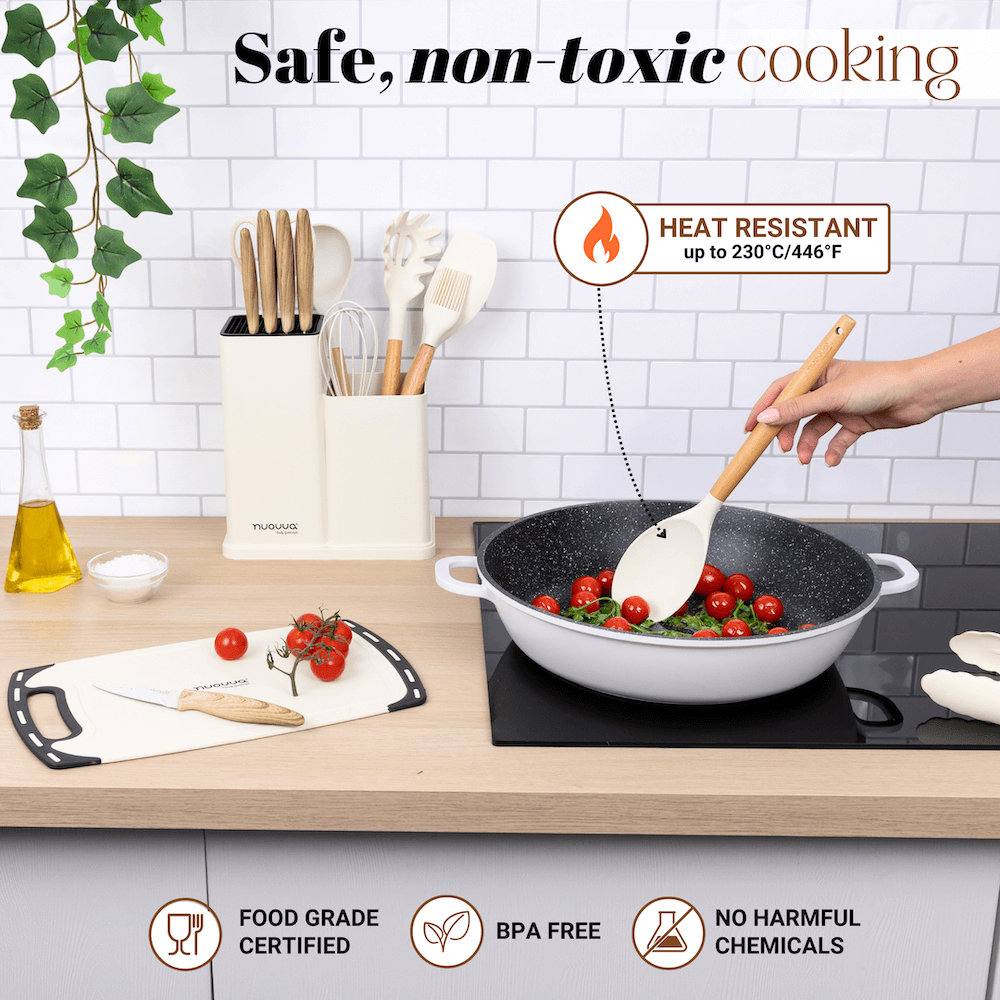 17pcs Kitchen Utensil & Knife Set with Block & Chopping Board (Multiple Colours) - By Nuovva