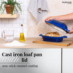 Dark Blue Enamelled Cast Iron Bread Loaf Pan, Oven Safe Non-Stick Dutch Oven - 22x14cm, by Nuovva