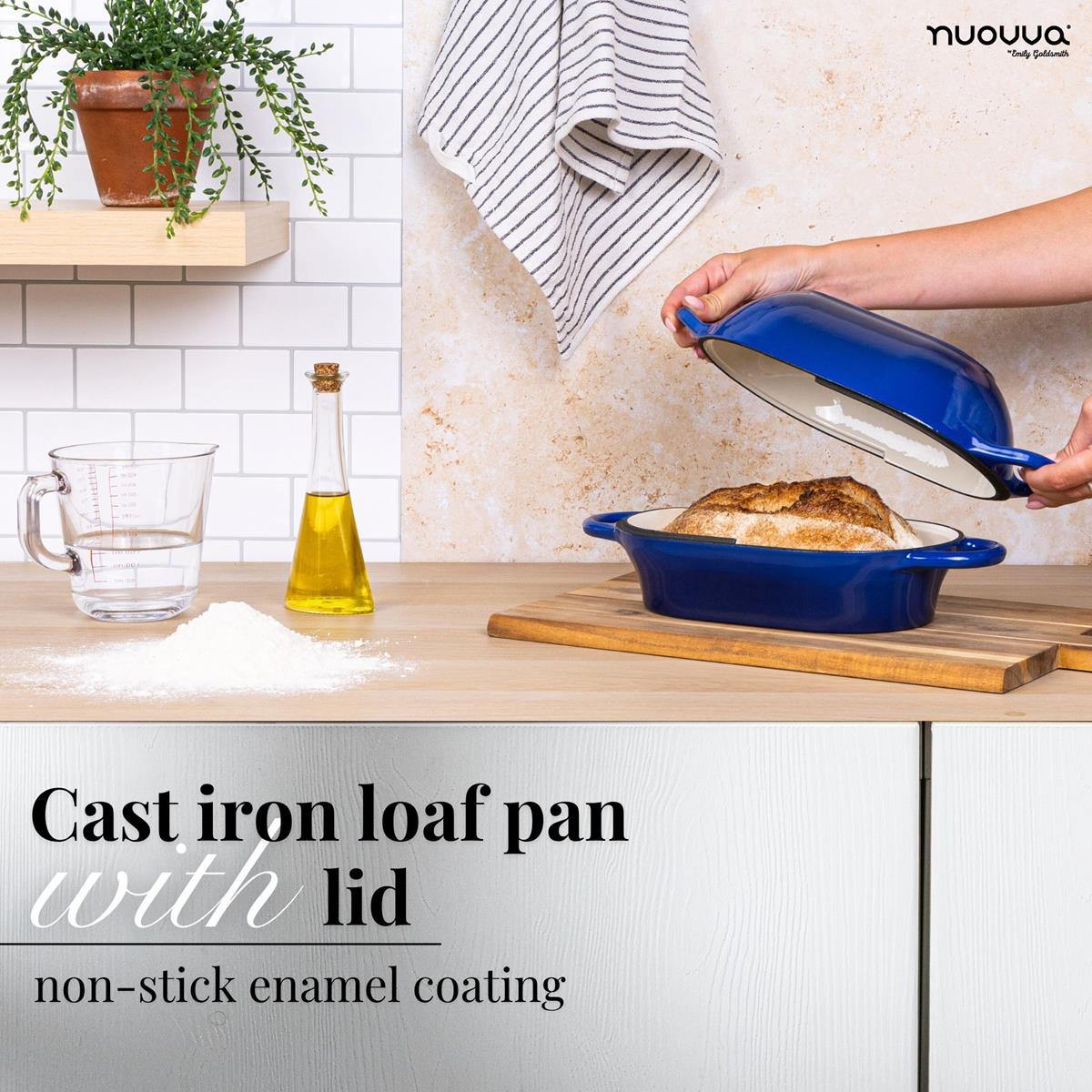 Dark Blue Enamelled Cast Iron Bread Loaf Pan, Oven Safe Non-Stick Dutch Oven - 22x14cm, by Nuovva