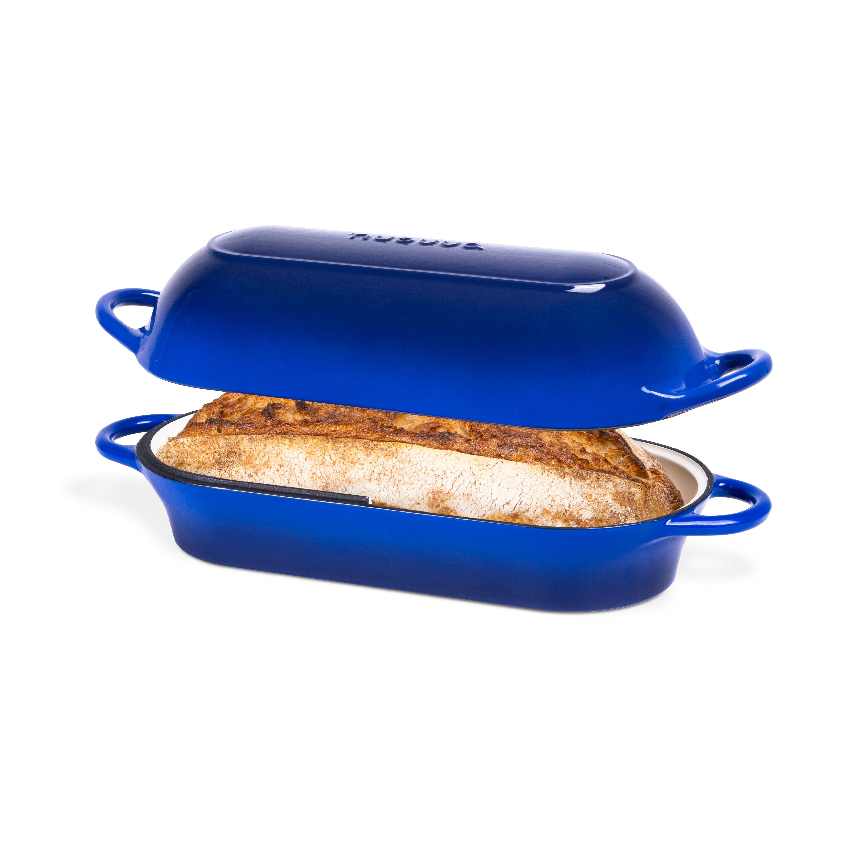 Dark Blue Enamelled Cast Iron Bread Loaf Pot , Non-Stick Dutch Oven - 32x14cm, By Nuovva