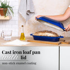 Dark Blue Enamelled Cast Iron Bread Loaf Pot , Non-Stick Dutch Oven - 32x14cm, By Nuovva