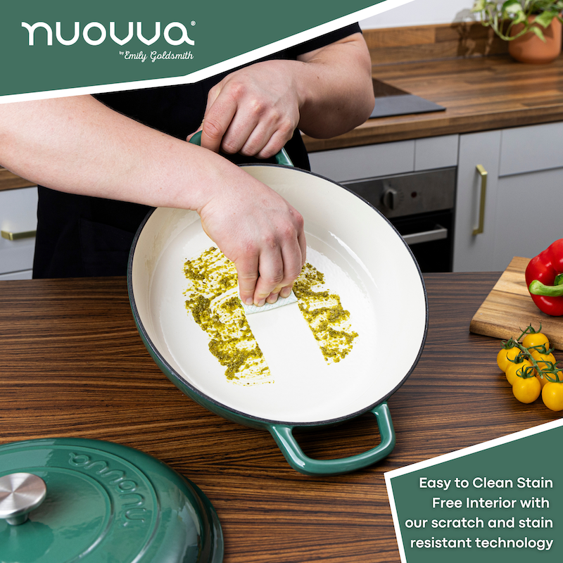 Shallow Cast Iron Casserole Dish with Lid - 32cm - 3.5L (Multiple Colours), by Nuovva