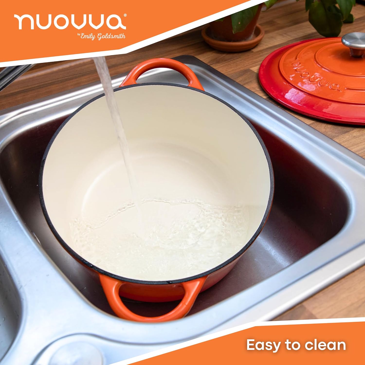 Orange Enemalled Cast Iron Dutch Oven, Casserole Pot - 30cm - 6.9L