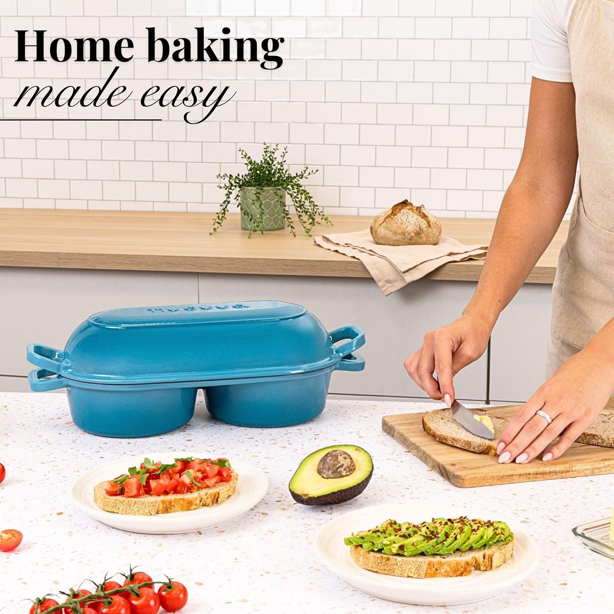 Light Blue Enamelled Cast Iron Dutch Oven, Double Loaf Bread Pan, 16cm, By Nuovva