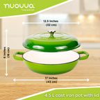 Shallow Cast Iron Casserole Dish with Lid - 32cm - 3.5L (Multiple Colours), by Nuovva