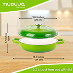 Light Green Shallow Cast Iron Dutch Oven Casserole Pot - 2.2L - 26cm, by Nuovva
