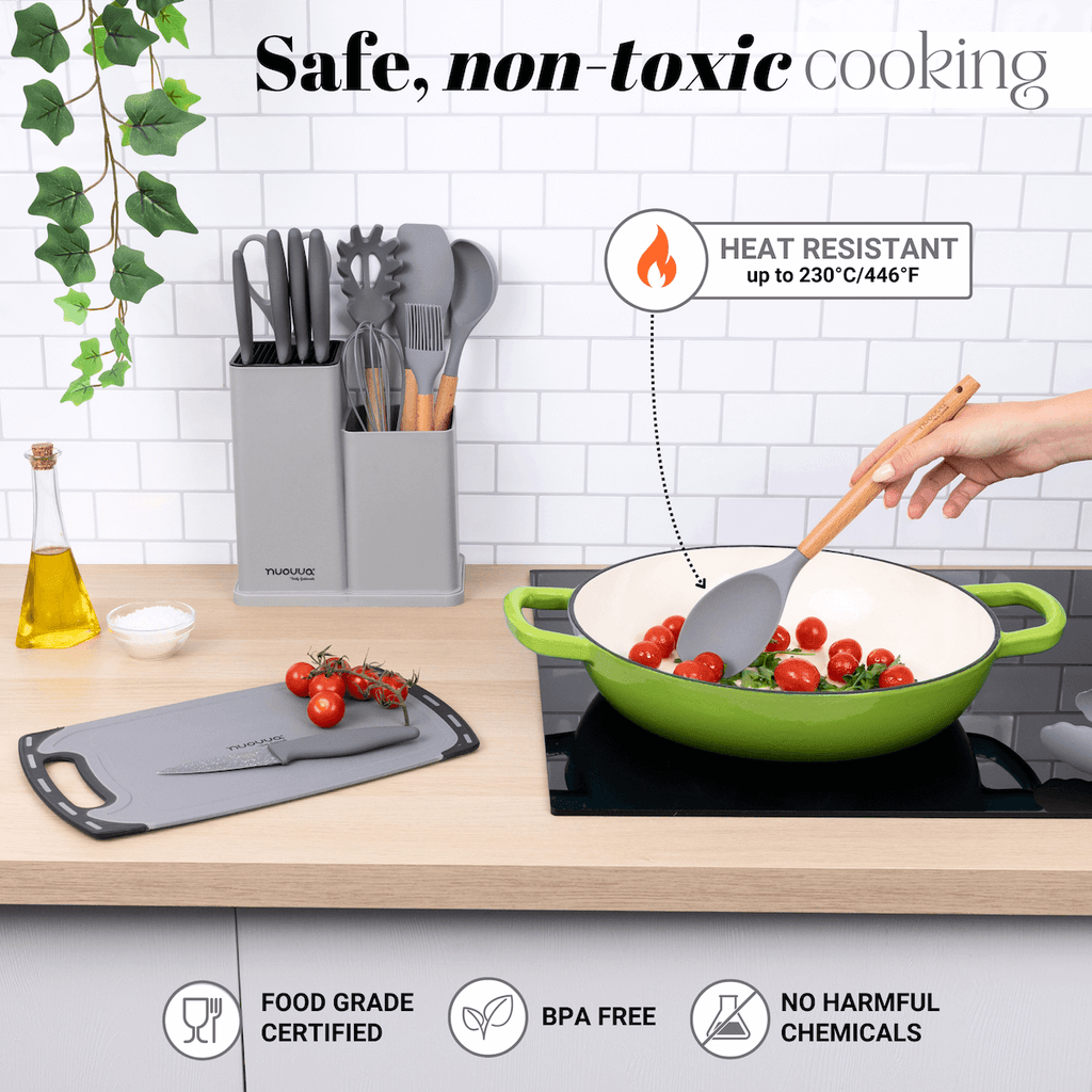 17pcs Kitchen Utensil & Knife Set with Block & Chopping Board (Multiple Colours) - By Nuovva