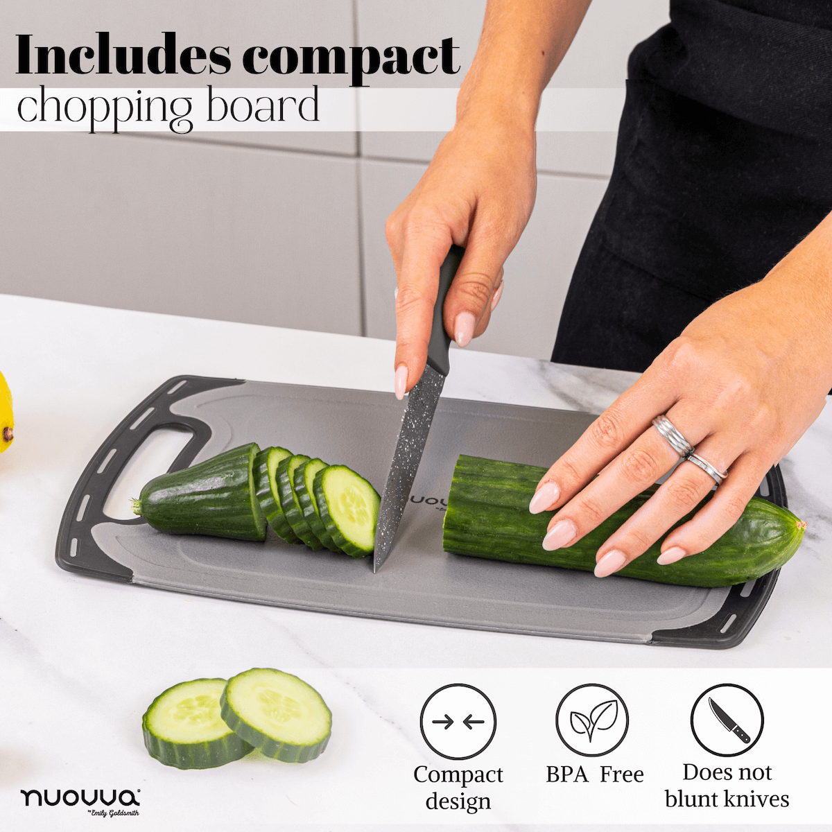 17pcs Kitchen Utensil & Knife Set with Block & Chopping Board (Multiple Colours) - By Nuovva