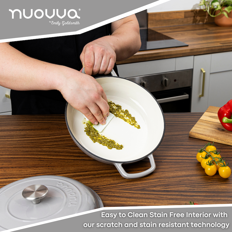 Shallow Cast Iron Dutch Oven Casserole Pot - 2.2L - 26cm, (Multiple Colours) by Nuovva