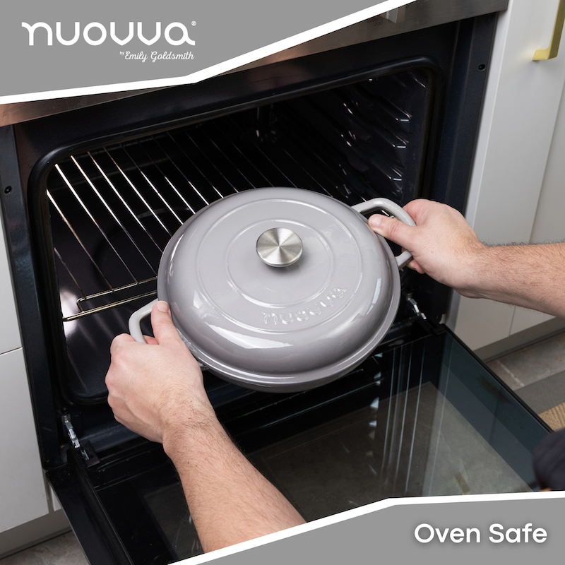 Shallow Cast Iron Dutch Oven Casserole Pot - 2.2L - 26cm, (Multiple Colours) by Nuovva